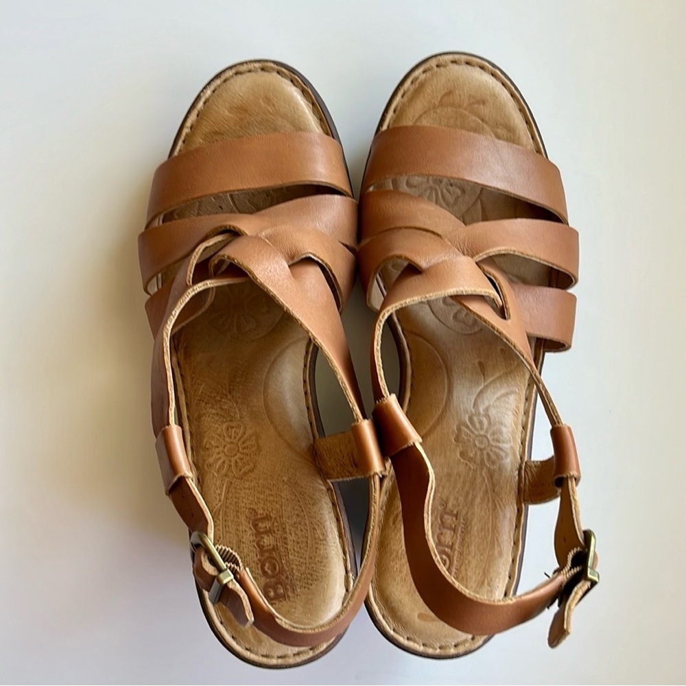 Born Tan Leather Wedge Sandals - Picture 3 of 10